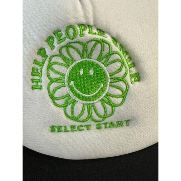 Smiley Originals Baseball Black White Green Help Peopl Smile Mesh Foam Snapback - Picture 2 of 7